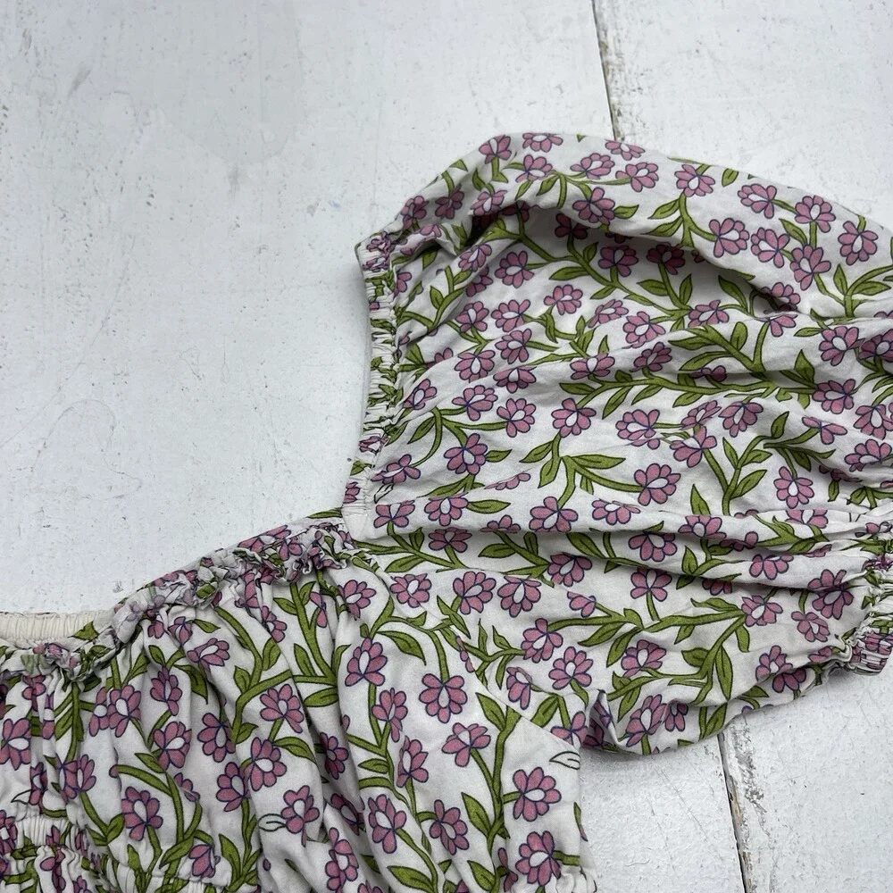 Rahi Anthropologie White Pink Floral Puff Sleeve Cropped Blouse Women's Size M - Picture 3 of 10